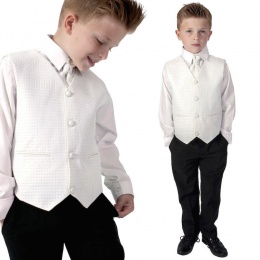 Boys Diamond Ivory & Black 4 Piece Waistcoat Suit